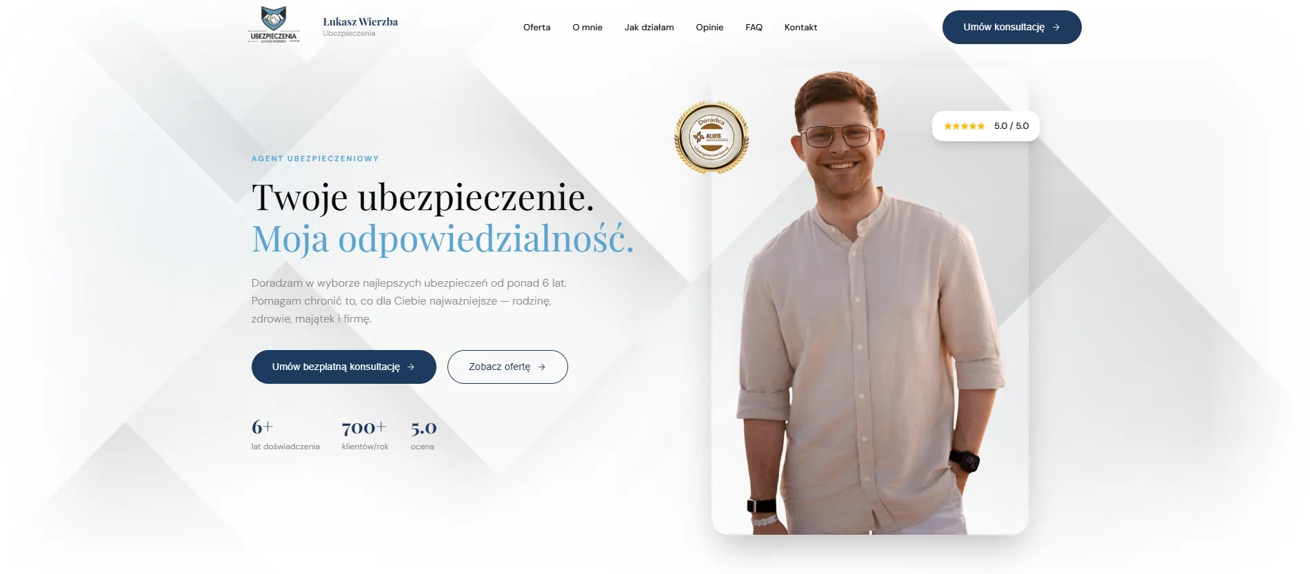 Wierzba Ubezpieczenia — Strona agenta ubezpieczeniowego — realizacja Jakub Sidor Web Developer